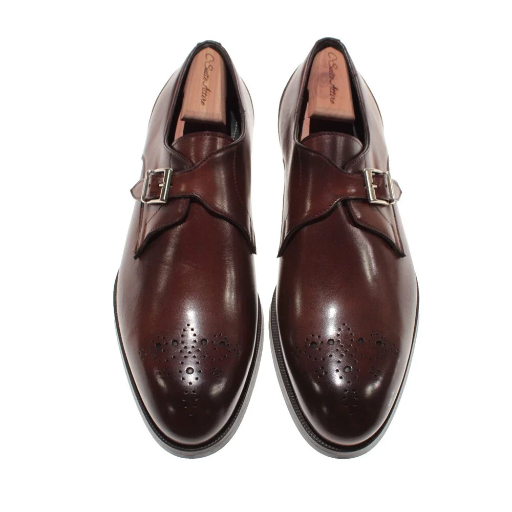 Pastori NWB Single Monk Strap Dress Shoes Size 9.5 US in Brown Leather